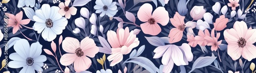 Seamless pattern with flowers and leaves