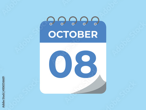October  8 calendar reminder. 8 October  daily calendar icon template. Calendar 8 October  icon Design template. Vector illustration
