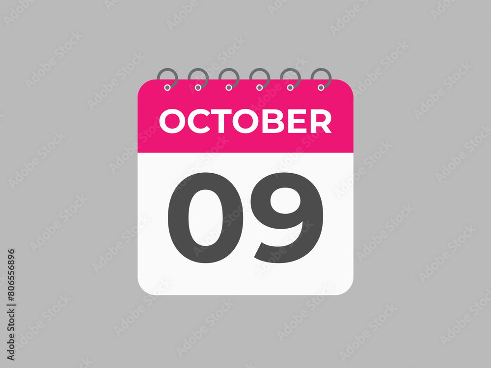 October 9 calendar reminder. 9 October daily calendar icon template. Calendar 9 October icon Design template. Vector illustration
October 9 calendar reminder. 9 October daily calendar icon template. Calendar 9 October icon Design template. Vector illustration
