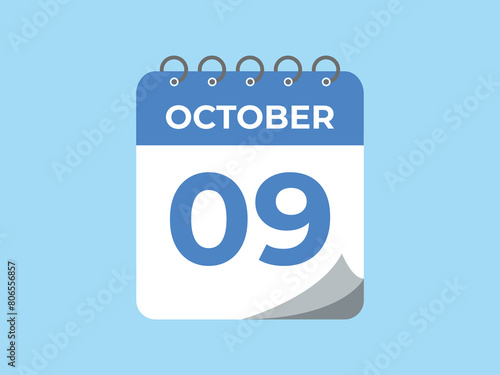 October  9 calendar reminder. 9 October  daily calendar icon template. Calendar 9 October  icon Design template. Vector illustration
