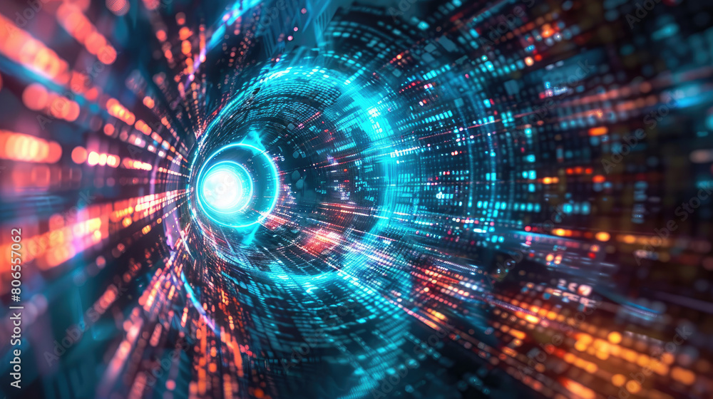 Fototapeta premium Abstract digital background with micro elements creating the shape of a tunnel