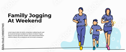Vector illustration of father and son  jogging together. Modern flat in continuous line style. © Bettermind Graphic