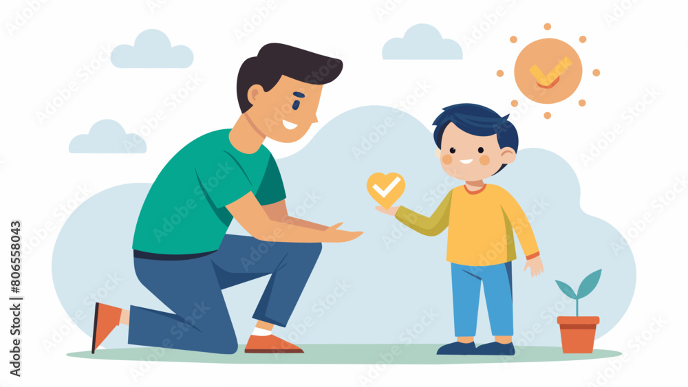 A parent instilling a strong sense of selfworth and selfconfidence in their child by teaching them to focus on internal validation rather than. Vector illustration A parent instilling a strong sense of selfworth and selfconfidence in their child by teaching them to focus on internal validation rather than. Vector illustration