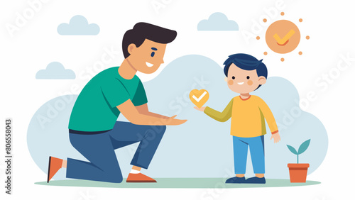 A parent instilling a strong sense of selfworth and selfconfidence in their child by teaching them to focus on internal validation rather than. Vector illustration