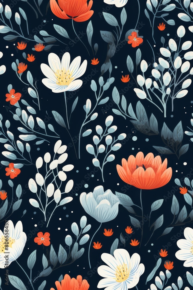 Seamless pattern with flowers and leaves Seamless pattern with flowers and leaves