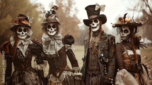 Ghastly Ghouls Gather for Ghoulish Gathering Supernatural Specters Spread Spooky Smiles at Steampunk Halloween Party photo