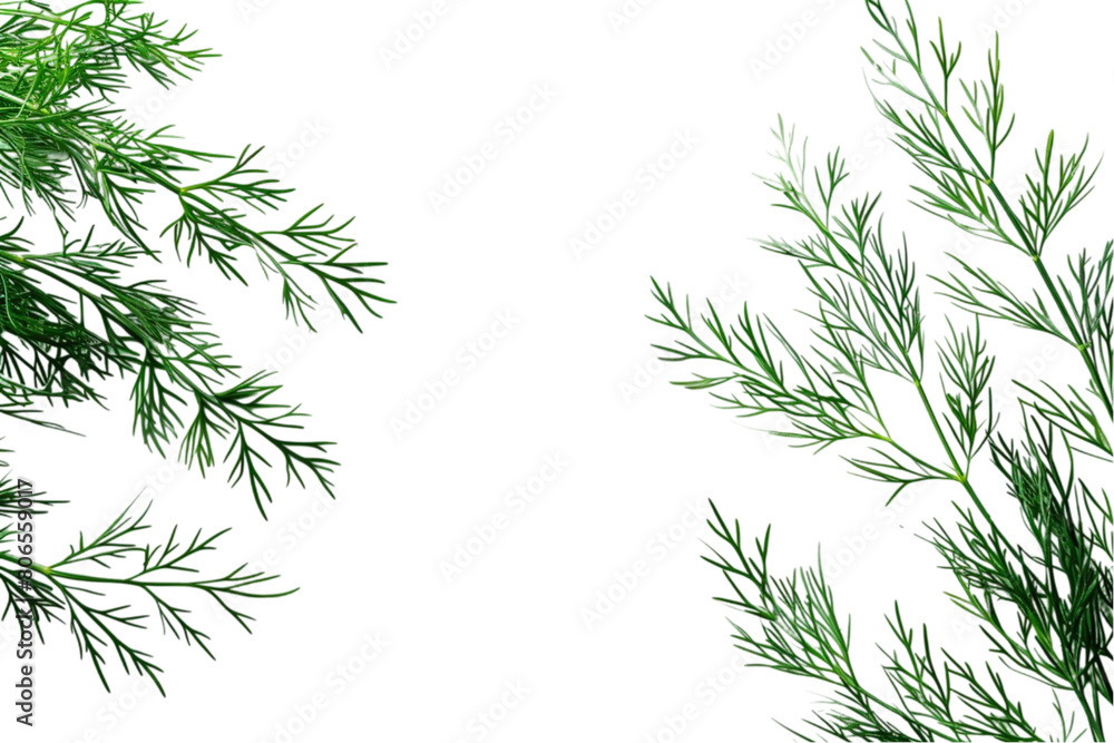 A close view of green dill fresh sprig of dill isolated on a plain background or PNG for poster or graphic use, Generative AI.