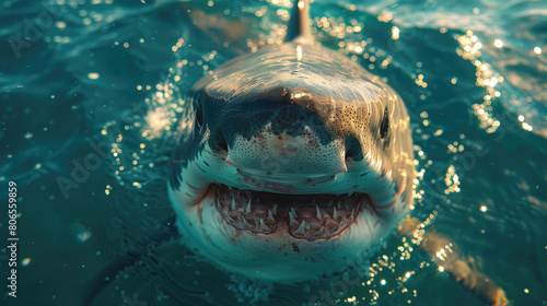 Close-up of the shark looking out of the water