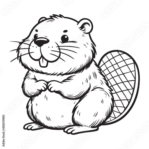 Line art of beaver cartoon vector illustration
