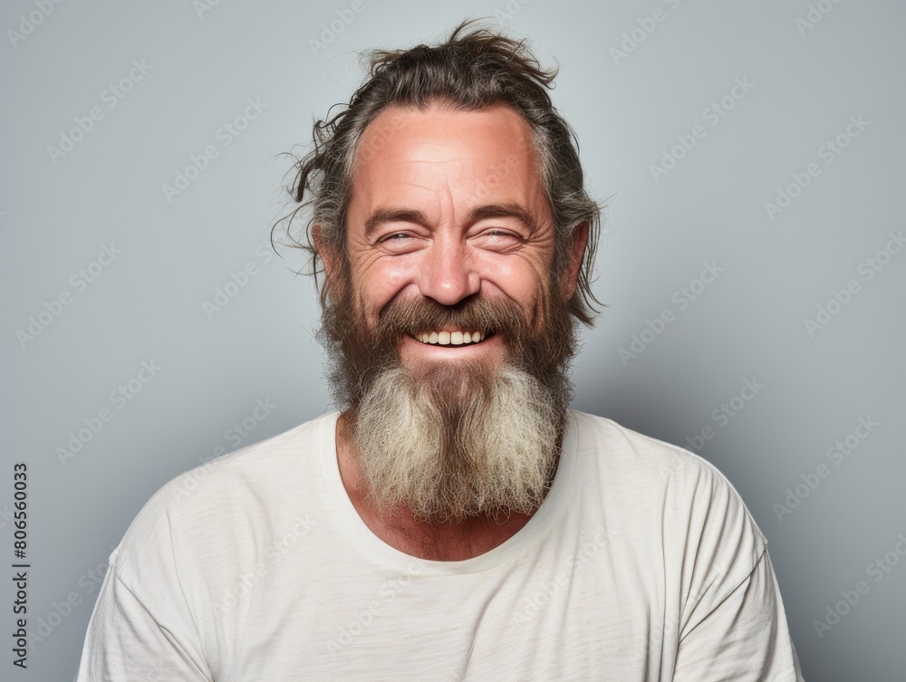 Obraz premium A man with a beard and white shirt is smiling