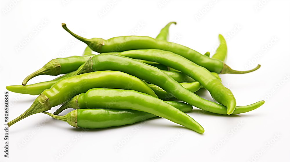 Fresh green chilli on white background, photo shot Fresh green chilli on white background, photo shot