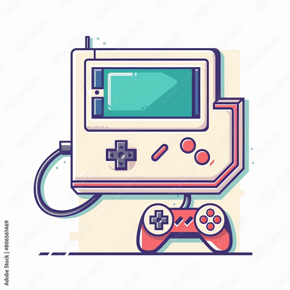 A white and red game controller with a blue screen A white and red game controller with a blue screen