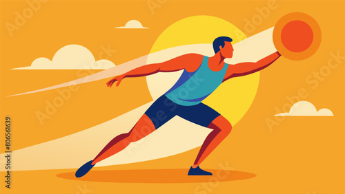 A whirlwind of motion as the athlete spins with determination the discus a blur against the backdrop of the sun.. Vector illustration