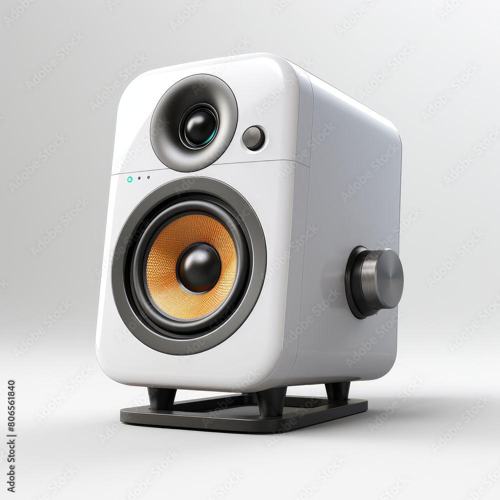 a white and orange speaker on a white background. a white and orange speaker on a white background.