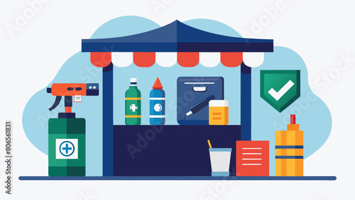 A booth selling products such as pepper spray and personal alarms to arm individuals with means of selfdefense and intimidation against potential.