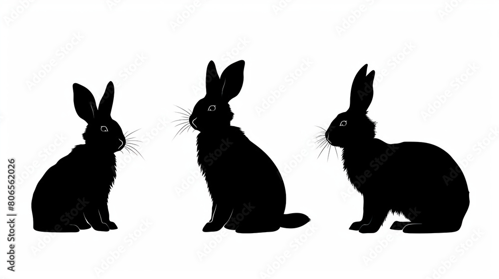 Playful Rabbit Silhouette Set: Adorable Animal Graphics for Creative Designs, White Background Isolated Collection Illustration