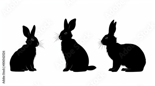 Playful Rabbit Silhouette Set: Adorable Animal Graphics for Creative Designs, White Background Isolated Collection Illustration