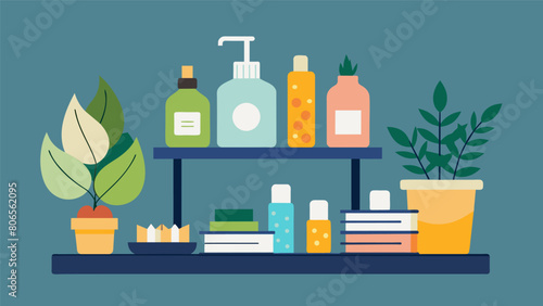 A rack of locally made ecofriendly products such as skincare and candles.. Vector illustration
