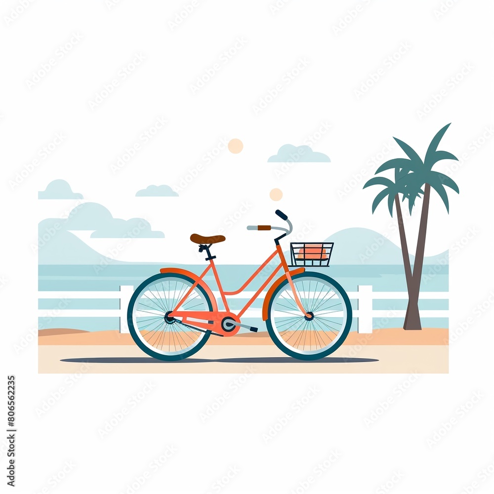 Fototapeta premium A bicycle is parked by the beach