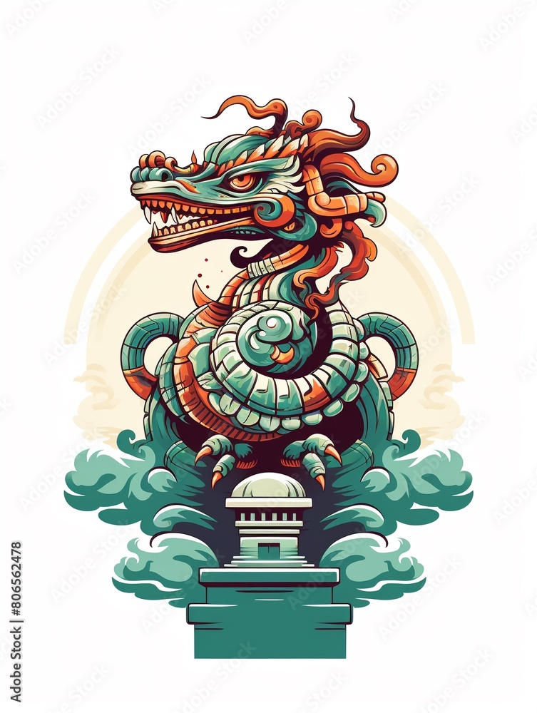 A dragon with a menacing look on its face is standing on a building A dragon with a menacing look on its face is standing on a building