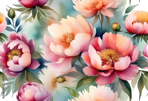 A digital painting of colorful hand-painted flowers in vibrant watercolor style with intricate details 