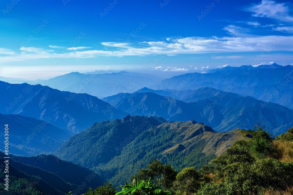 Naklejka premium Lose yourself in the vastness of a mountain range stretching to the horizon, with each peak a testament to the power and beauty, Generative AI