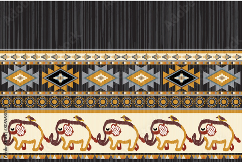  Navajo tribal vector seamless pattern. Elephant. Ethnic South Western decor style. Ikat Boho geometric ornament. Vector seamless pattern. Mexican blanket, rug