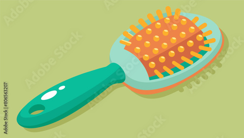 A specialized grooming brush with ergonomic handle for owners with arthritis to comfortably groom their pets.. Vector illustration