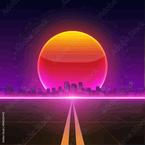 the sun is setting over a city skyline