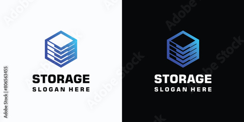 Hexagon cube shape storage shelf vector logo design with modern, simple, clean and abstract style.