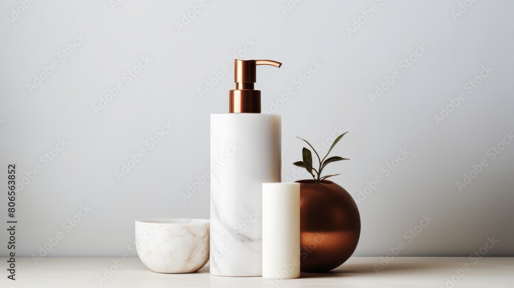 Cosmetic bottle, gray background. Beauty mockup. Cosmetic bottle, gray background. Beauty mockup.