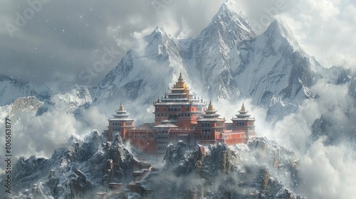 Nepalese temple in the mountains photo