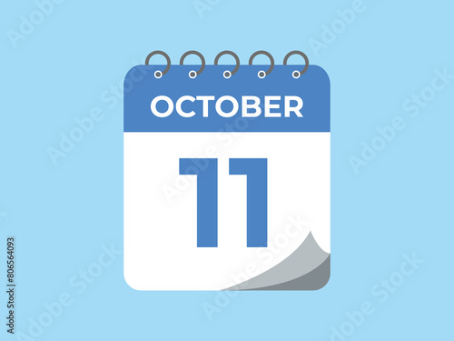 October  11 calendar reminder. 11 October  daily calendar icon template. Calendar 11 October  icon Design template. Vector illustration
