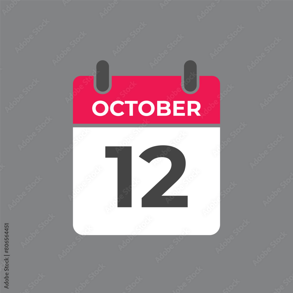 October 12 calendar reminder. 12 October daily calendar icon template. Calendar 12 October icon Design template. Vector illustration
October 12 calendar reminder. 12 October daily calendar icon template. Calendar 12 October icon Design template. Vector illustration