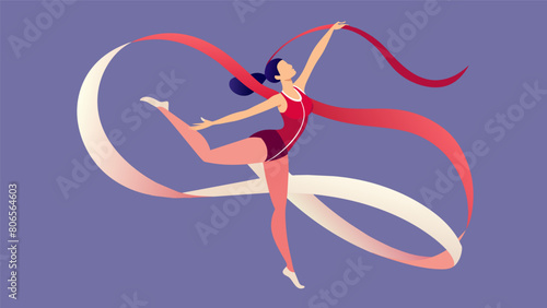 Each wave of the ribbon is precision personified as the gymnast exees a flawless routine.. Vector illustration