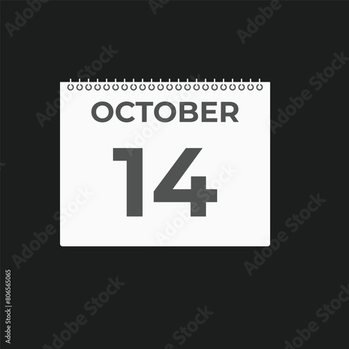 October  14 calendar reminder. 14 October  daily calendar icon template. Calendar 14 October  icon Design template. Vector illustration
