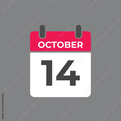 October  14 calendar reminder. 14 October  daily calendar icon template. Calendar 14 October  icon Design template. Vector illustration
