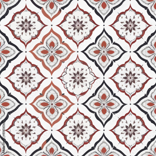 a white and red pattern with a black and white background