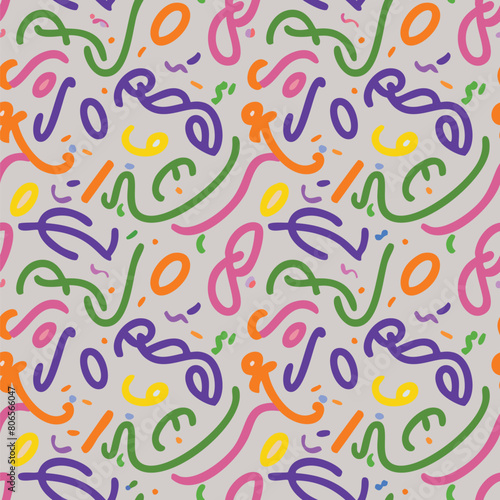 Colorful line doodle seamless pattern