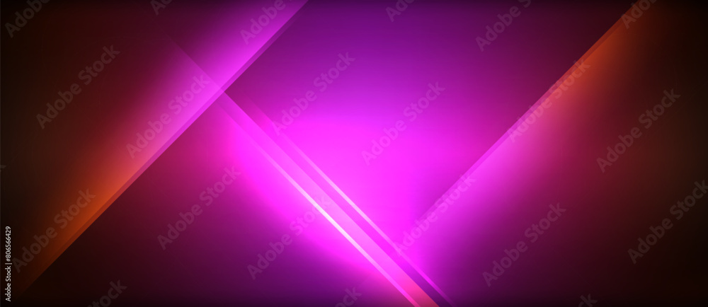 Obraz premium A vibrant mix of purple, violet, pink, magenta, and electric blue lights create a colorful pattern on a black background, resembling a triangle art piece with bold tints and shades
