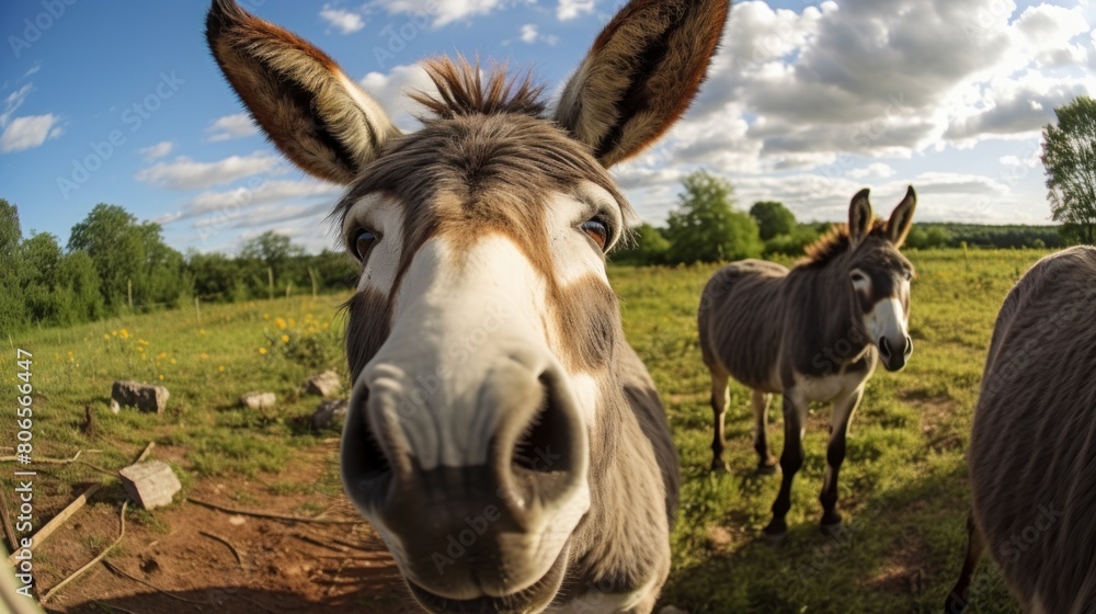 Close-up selfie portrait of a donkey. Close-up selfie portrait of a donkey.