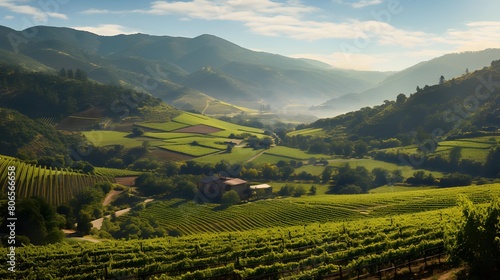 Panoramic view of vineyard in Tuscany  Italy
