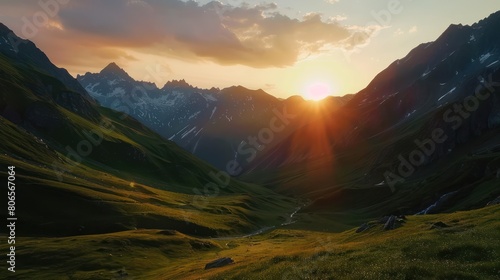 Sunset in the mountains of the Caucasus. Georgia, Svaneti. photo