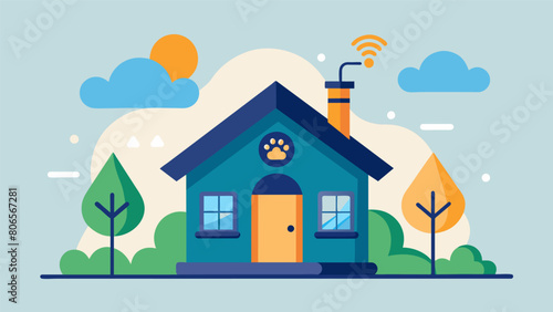 A weathermonitoring pet house that adjusts temperature and ventilation based on outdoor conditions ensuring pets are always comfortable.. Vector illustration