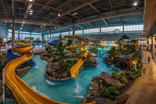 Fototapeta Naklejka Na Ścianę i Meble -  A panoramic view of an indoor water park