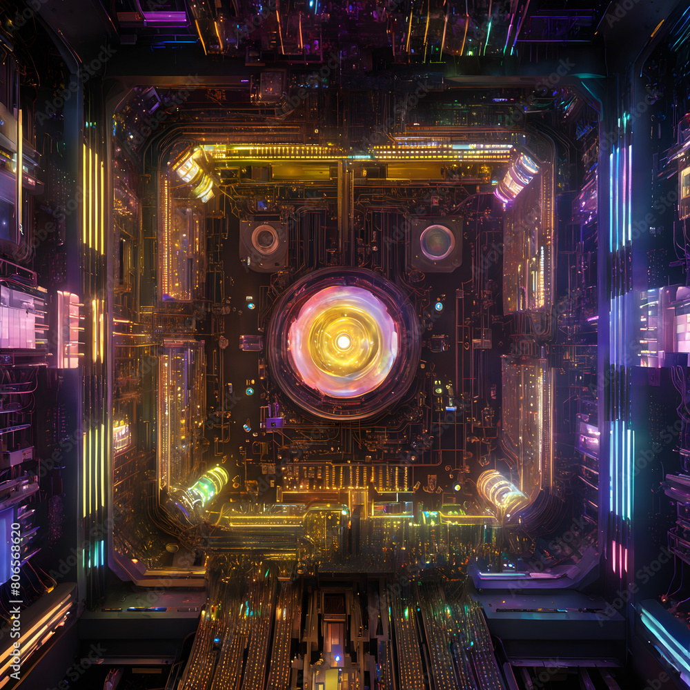 Futuristic Quantum Computer Motherboard with Neon Lights