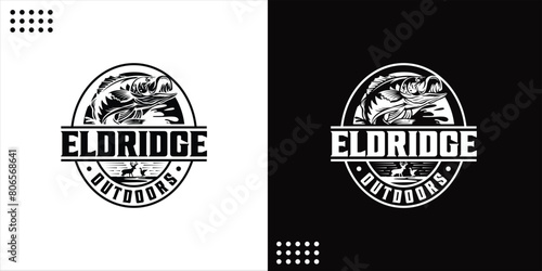 Retro Fishing Logo Fish Isolated Black And White Label-Fishing Logo Image, design inspiration, vector