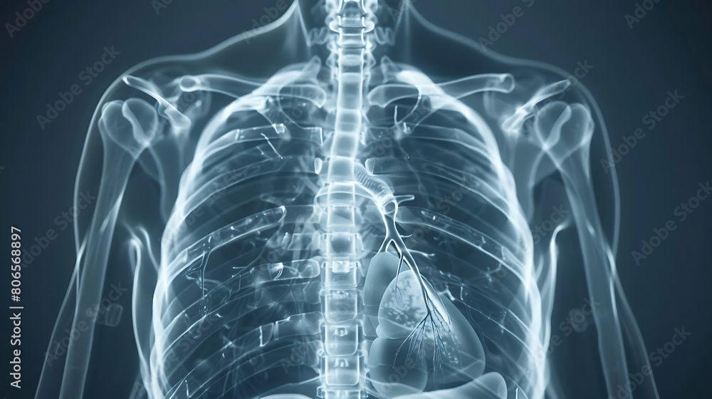 Medical X-ray image of a human chest. Generative AI illustration Medical X-ray image of a human chest. Generative AI illustration