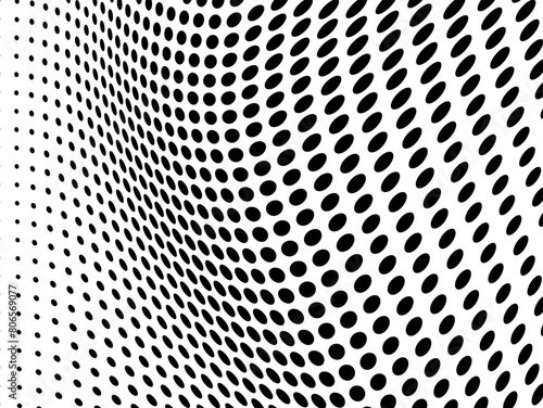 Abstract halftone texture. Chaotic waves of black dots on a white background