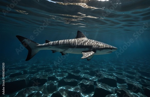 A tiger shark isolated on water playing background 